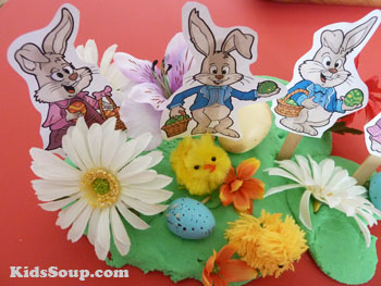 Preschool Easter Bunny small world play area fine motor skills activity