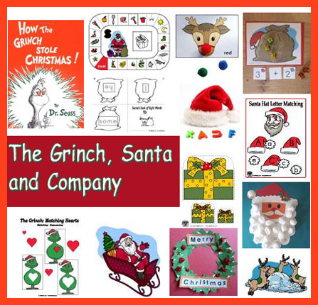 Preschool and Kindergarten Santa and the Grinch activities and crafts