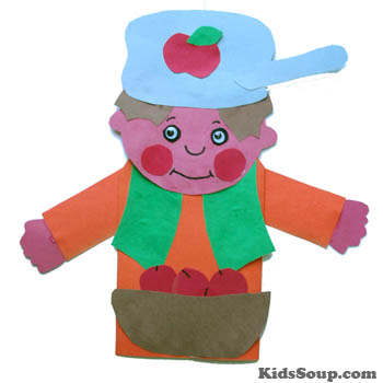 Johnny Appleseed puppet craft and activities for preschool and kindergarten