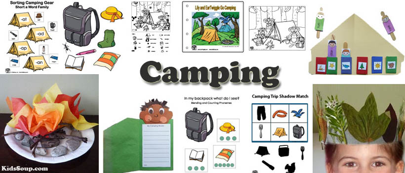 camping activities, games, printables and crafts for preschool and kindergarten