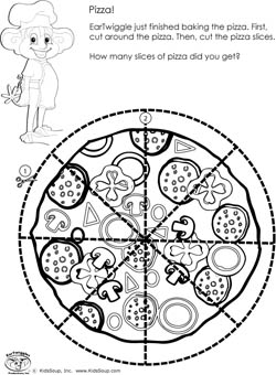 Preschool scissors skills worksheet and activity pizza